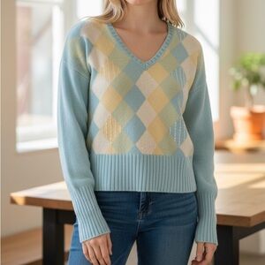 VTG Tommy Hilfiger Lambswool Angora Argyle Sequin Sweater Blue (fits like XS/S)